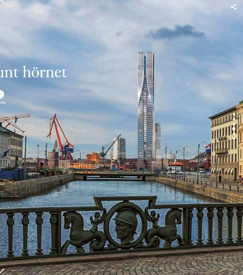 Vyn från Kämpebron med det nya tornet inlagt.